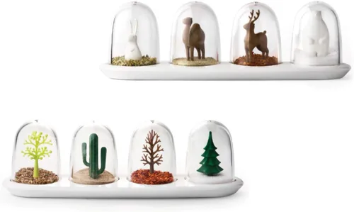 Vista 5 de Tarro de condimentos de cocina con bandeja, coctelera de condimentos, diseño de desfile de animales, 4 en 1
