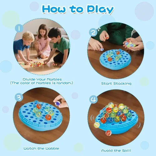 Vista 3 de Juego de equilibrio de canicas, 50 canicas coloridas con almacenamiento integrado, divertido desafío familiar para 1-4 jugadores, juguete educativo
