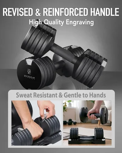 Vista 3 de ByZoom Fitness - Mancuerna ajustable de 12.5/25 libras – Unidad individual O juego de 2 – Peso ajustable 5-en-1 para gimnasio en casa, entrenamiento