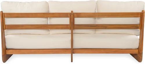 Vista 9 de Christopher Knight Home Poppy - Sofá de madera de acacia para exteriores de 3 plazas con cojín, sofá de madera para patio con cojín, cómodo sofá
