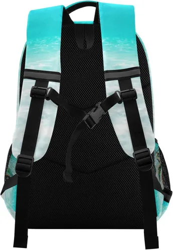 Vista 7 de Mochila para niños y niñas, mochila de viaje con flores de caballo blanco, mochila de escuela primaria para niños y niñas, tortuga marina, Mochilas