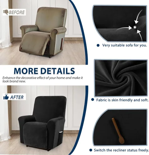 Vista 4 de Asnomy Fundas para Silla Reclinable Lazy Boy con Bolsillos, Fundas Elásticas de Terciopelo para Sofá, Fundas de 1 Pieza para Muebles, Protector