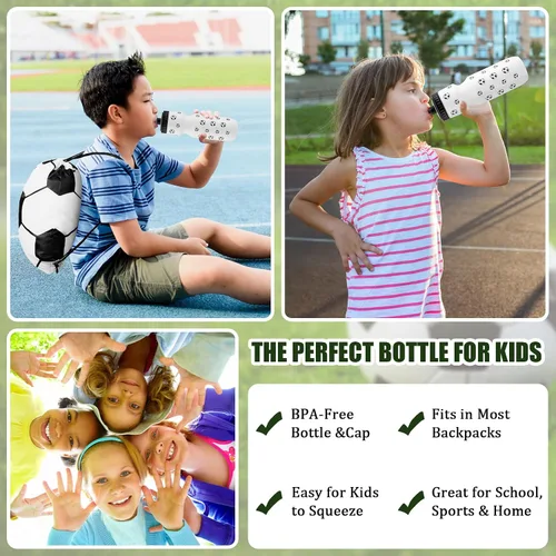 Vista 5 de Talltalk - Juego de 20 botellas de agua de fútbol con cordón, 10 botellas de agua de fútbol de 24 onzas para niño, paquete de 10 bolsas deportivas