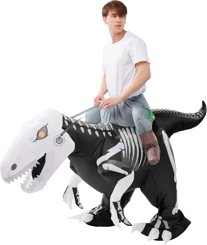 Vista 6 de Spooktacular Creations Raptor - Disfraz inflable para adultos disfraz de dragón de aire paseo de medio cuerpo dinosaurio esqueleto para fiestas