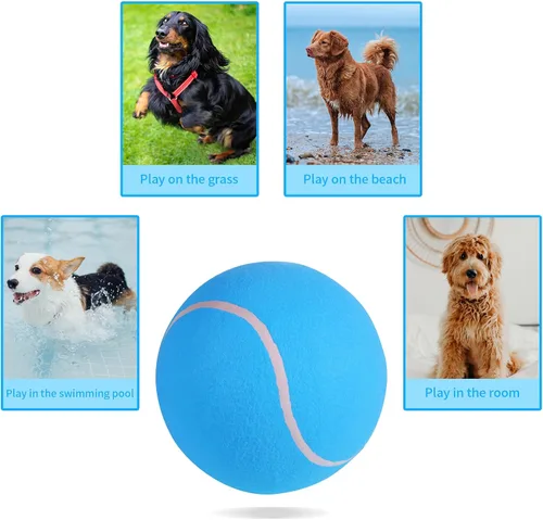 Vista 6 de susu & wuwu Pelota de tenis gigante para perros, pelota de tenis grande amarilla para perro, regalo de cumpleaños, pelotas de juguete para mascotas