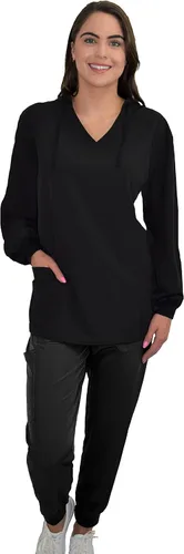 Vista 14 de Green Town Ropa quirúrgica para mujer – Sudadera con capucha, 4 bolsillos, ligera, tela elástica, fácil cuidado