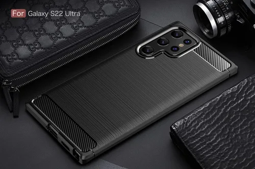 Vista 2 de Funda para Samsung Galaxy S22 Ultra - Textura de fibra de carbono, antiarañazos, absorción de golpes (negro)