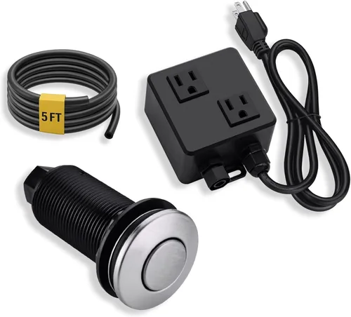 Vista 14 de BESTILL Kit de interruptor de aire superior para eliminación de basura, botón negro mate de 3.6 pulgadas de largo con cubierta de latón, módulo