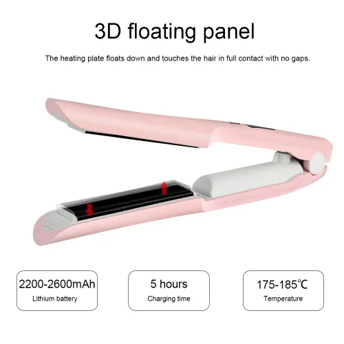 Vista 3 de Mini alisador de pelo inalámbrico portátil de viaje, rizador plano 2 en 1, de cerámica, recargable por USB, plancha plana inalámbrica