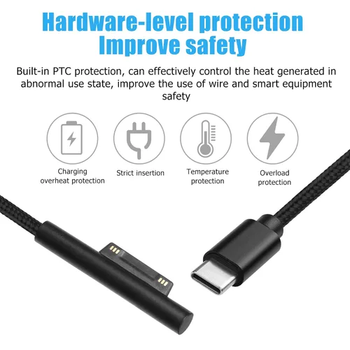 Vista 6 de YACSEJAO Cable de carga Surface Pro USB-C de 15 V/3 A, 60 W, conexión de superficie a USB C, cable de carga para Surface Pro 7/6/5/4/3 Go3/2/1 y más
