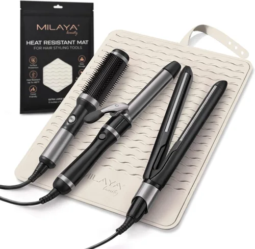 Vista 17 de Milaya Beauty Accesorios de Tocador Alfombrilla Resistente al Calor – Soporte de Silicona para Plancha de Pelo y Rizador, Alfombrilla de Tocador