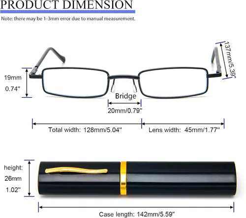 Vista 4 de REAVEE - 2 unidades de gafas de lectura con bolígrafo delgado para hombres y mujeres, tamaño pequeño de bolsillo, tubo con bisagra de resorte