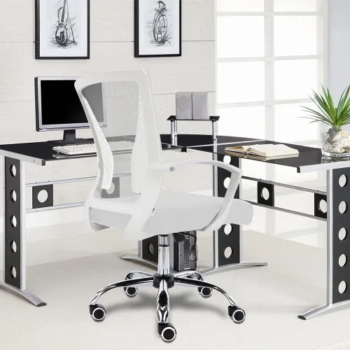 Vista 2 de Modern Home Zuna - Silla de oficina con respaldo medio, respaldo ergonómico de malla, silla de escritorio (blanco/blanco)