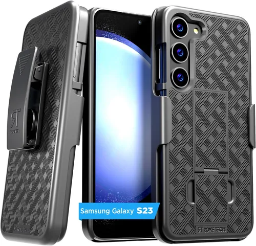 Vista 11 de Funda diseñada para Samsung Galaxy S23 con funda de clip para cinturón, funda de teléfono con función atril, color negro