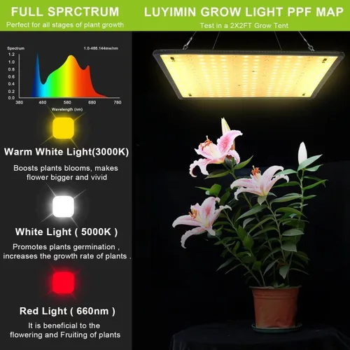 Vista 2 de Luz LED de crecimiento de espectro completo para plantas de interior con UV e IR, luz solar simulando plantas colgantes para plantas de semillero
