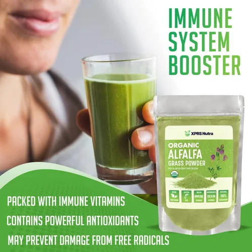 Vista 2 de XPRS Nutra Polvo de alfalfa orgánica Suplemento de alfalfa vegana premium rico en calcio, antioxidantes, vitaminas, suplemento de alfalfa