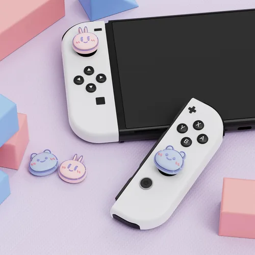 Vista 2 de PlayVital para Nintendo Switch Joystick Caps Kawaii Bear & Bunny Silicone Thumbstick Caps para Switch, Switch Lite, OLED Joycon