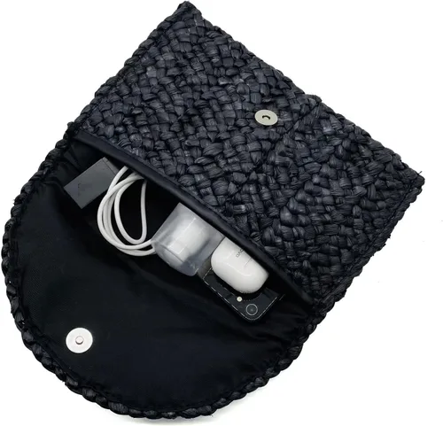 Vista 5 de Bolsos de mano de paja para mujer, bolsos tejidos de paja de maíz, bolsos de playa
