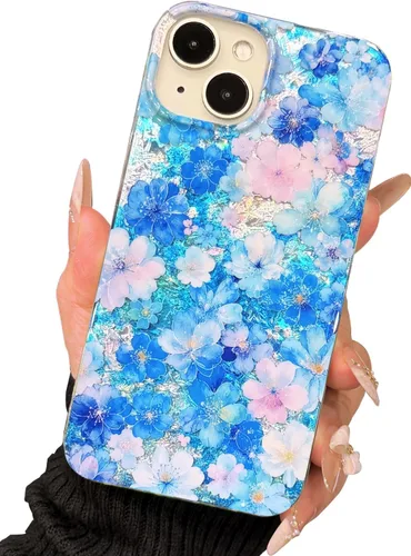 Vista 21 de I-MGAE-IN-AR Funda compacta para iPhone 12 Pro, diseño colorido de flores iridiscentes, holográfica, brillante, bonita funda para iPhone 12