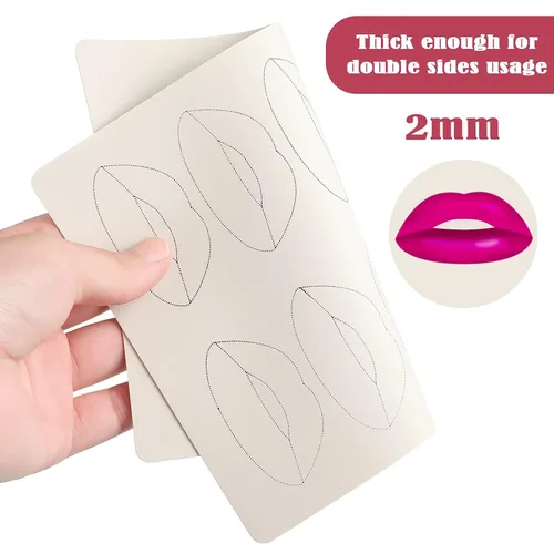 Vista 6 de Maitys - 5 hojas de tatuaje de labios para práctica, colorete de labios, práctica de microblading, piel falsa para suministros de máquina