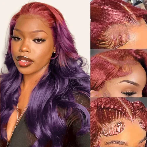 Vista 15 de Colorful Bird Pelucas de cabello humano brasileño ondulado con encaje frontal de 13 x 4 HD, predepilada con abuelitos, color verde oscuro, pelucas
