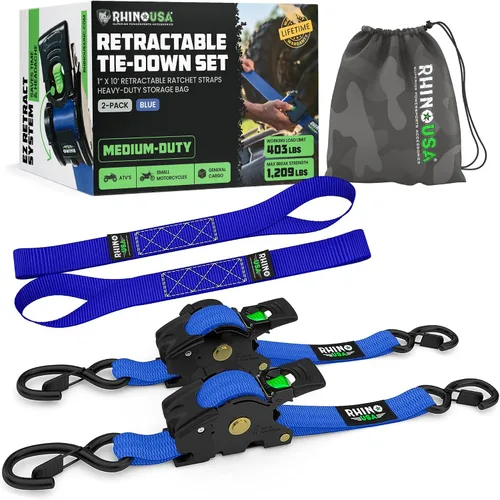 Vista 15 de Rhino USA Correas de trinquete retráctiles (paquete de 2) – 1 pulgada x 10 pies (1,209 libras de resistencia a la rotura) – Correas de amarre auto