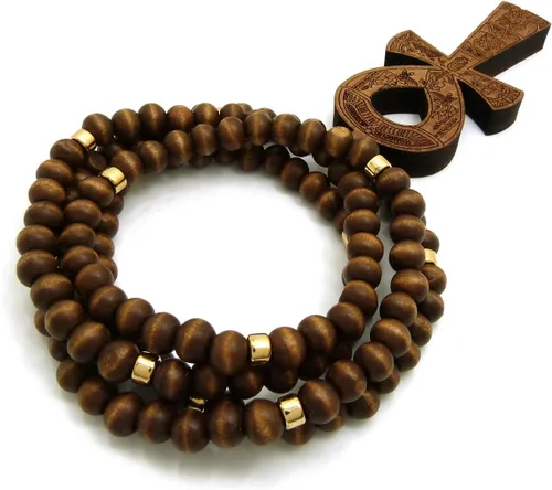 Vista 7 de Colgante Ankh de la llave de la vida de Egipto 0.315 in 36" collar de cuentas de madera en tono negro y marrón