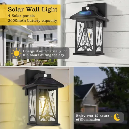 Vista 2 de SR016-W - Luces solares de pared para exteriores con sensor de movimiento, lámparas de pared impermeables del atardecer al amanecer, luces solares