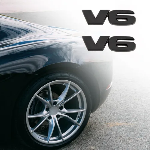 Vista 6 de 2 calcomanías de metal V6 Emblema para tronco, calcomanía de metal para decoración de automóvil (negro)