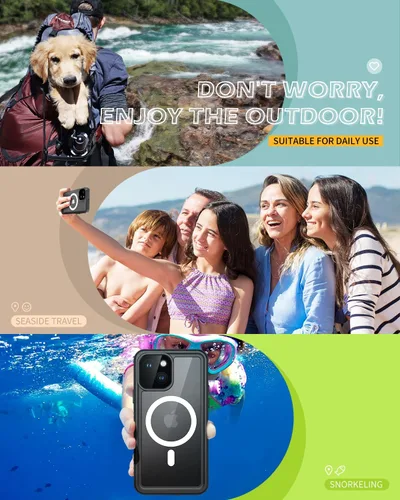 Vista 7 de Lanhiem Funda magnética para iPhone 13, impermeable, a prueba de polvo, a prueba de golpes, con protector de pantalla integrado compatible con Negro