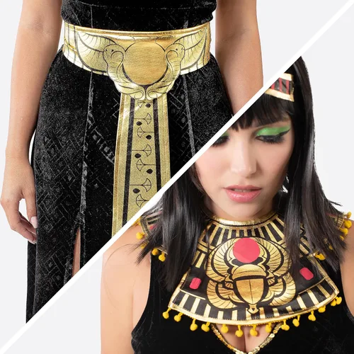 Vista 4 de Spooktacular Creations Disfraz de Cleopatra negro para mujer con collar, cinturón, diadema para adultos