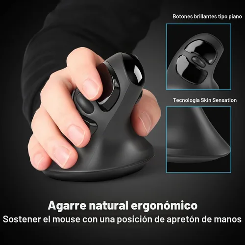 Vista 4 de MicroPack Ratón ergonómico, ratón inalámbrico vertical con USB A y receptor tipo C, diseño ergonómico que reduce la tensión muscular, ratón de 6