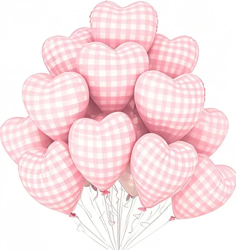 Vista 7 de 10 globos de corazón a cuadros azules, globos de 18 pulgadas en forma de corazón a cuadros azul pastel y blanco para boda romántica, proponer San