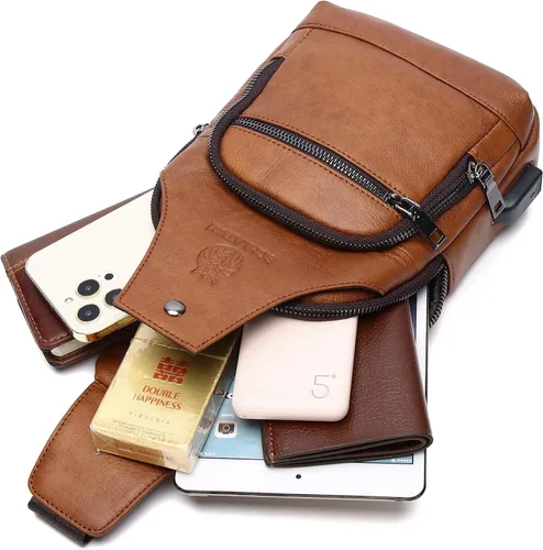 Vista 142 de LUKZIJAES Bolso bandolera de cuero genuino para hombre