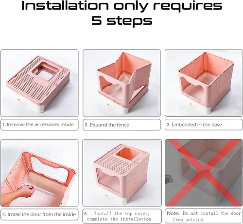 Vista 5 de Caja de arena para gatos, caja de arena plegable grande para gatos con tapa para gatos, estructura de cajón, inodoro y cuchara de arena para gatos