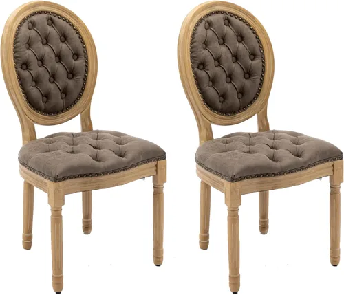 Vista 27 de LKTART Juego de 2 sillas de comedor francesas de piel sintética con botón y cabezal de clavos para sala de estar, cocina, sillas laterales ovaladas