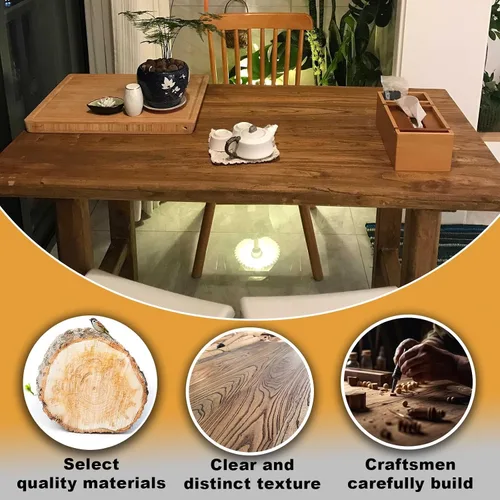 Vista 3 de Mesa de comedor contemporánea de madera maciza, escritorio rectangular, adecuada para 6 personas, para cenas, fiestas, cafeterías, restaurantes