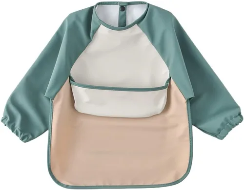 Vista 12 de Baberos impermeables para bebés, babero de alimentación de manga larga con recogedor de alimentos, se limpia y lavable