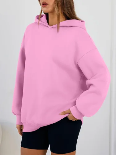 Vista 3 de Trendy Queen Sudaderas con capucha de gran tamaño para mujer, cómodas sudaderas de otoño a la moda 2025, trajes casuales de forro polar con bolsillos