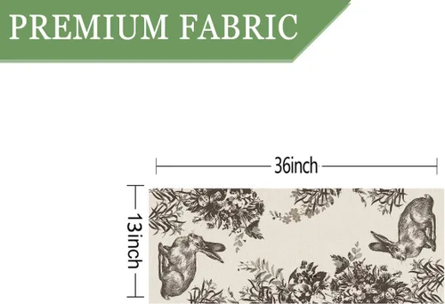 Vista 2 de GPGHE Camino de mesa de Pascua, diseño floral de conejito largo, para primavera, vacaciones, cocina, comedor, fiesta, decoración de granja, 13 x 36