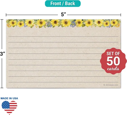 Vista 2 de 321Done Tarjetas de notas rayadas, tarjetas de índice de girasol de 3 x 5 pulgadas de grosor, cartulina marrón kraft, tarjetas de notas y artículos