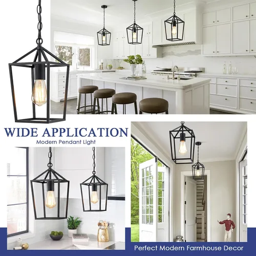 Vista 7 de Sheetea 2-Pack Farmhouse Pendant Lights Kitchen Island, Black Pendant Light Fixtures Hanging Lamp for Dining Room, Modern Kitchen Pendant Lighting