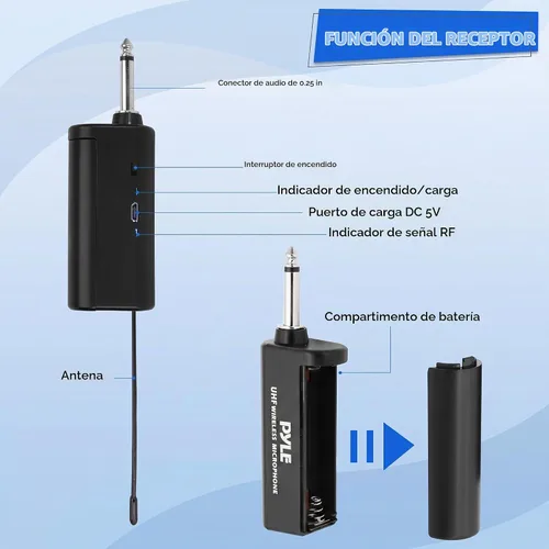 Vista 2 de Pyle Pyle PDWMU211 - Sistema de micrófono dual UHF inalámbrico profesional portátil con auriculares/micrófono de solapa, transmisor de cinturón