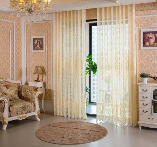 Vista 7 de Cortinas semitransparentes de estilo europeo con bolsillo para barra de cortina para sala de estar, dormitorio, baño