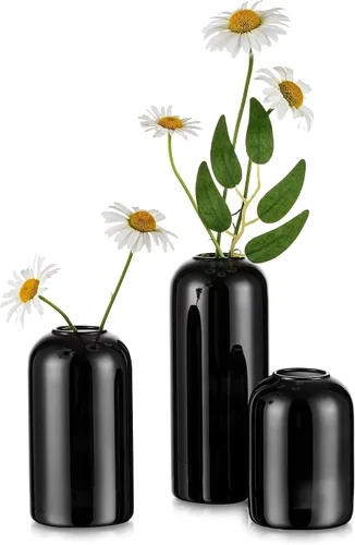 Vista 8 de Glasseam Juego de 12 jarrones negros, jarrones de cristal únicos para decoración, bonitos jarrones pequeños a granel, jarrón moderno estético