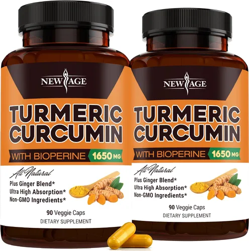 Vista 4 de NEW AGE Curcumina de cúrcuma con cápsulas de bioperina, apoyo natural para articulaciones y saludable con 95% curcuminoides estandarizados