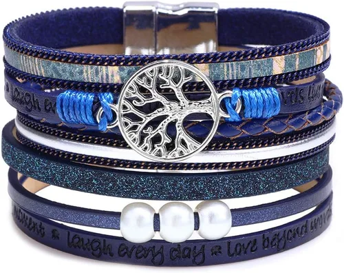 Vista 28 de Fesciory - Pulsera de leopardo para mujer, estilo bohemio de cuero multicapa con perlas de cristal