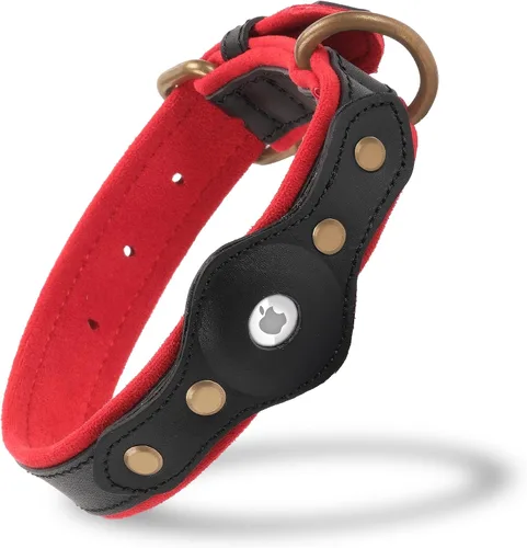 Vista 11 de Filbert Collar de cuero para perro con soporte para Airtag, collar de perro seguro mejorado, collar de cuero para perros medianos, collar de perro