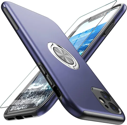 Vista 10 de Funda compatible con iPhone 11 con protector de pantalla de vidrio templado, funda para iPhone 11 negra para hombre, funda protectora delgada 2 en 1