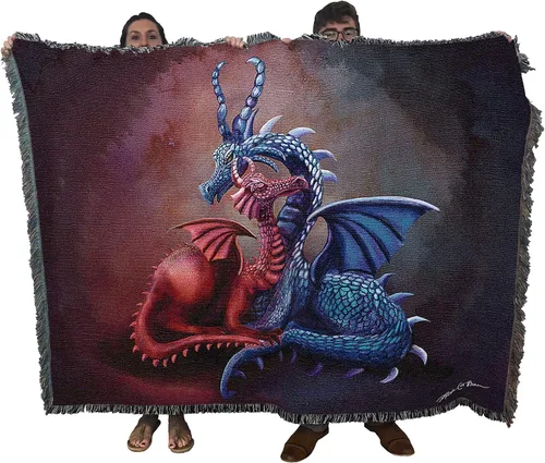 Vista 25 de Pure Country Weavers Rose Khan - Manta con diseño de dragón del tiempo de amatista tejida de algodón, hecha en los Estados Unidos (72 x 54 pulgadas)